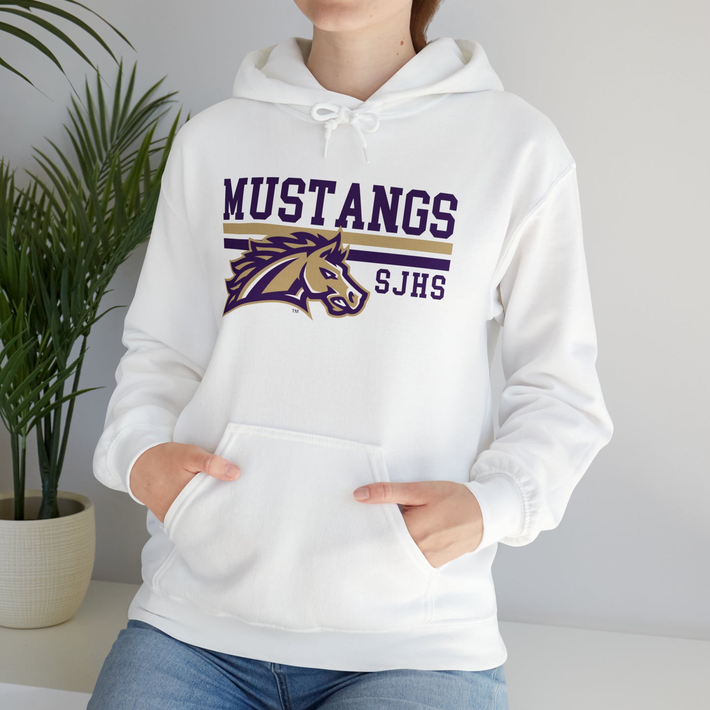 Mustangs Striped Pullover Hoodie Unisex Heavy Blend Hooded Sweatshirt HIGH SCHOOL