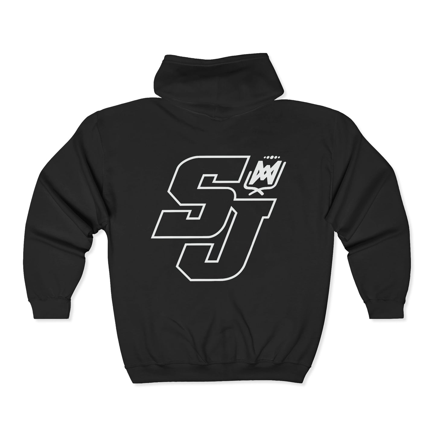 SJ White Outline Zip Unisex Hooded Sweatshirt