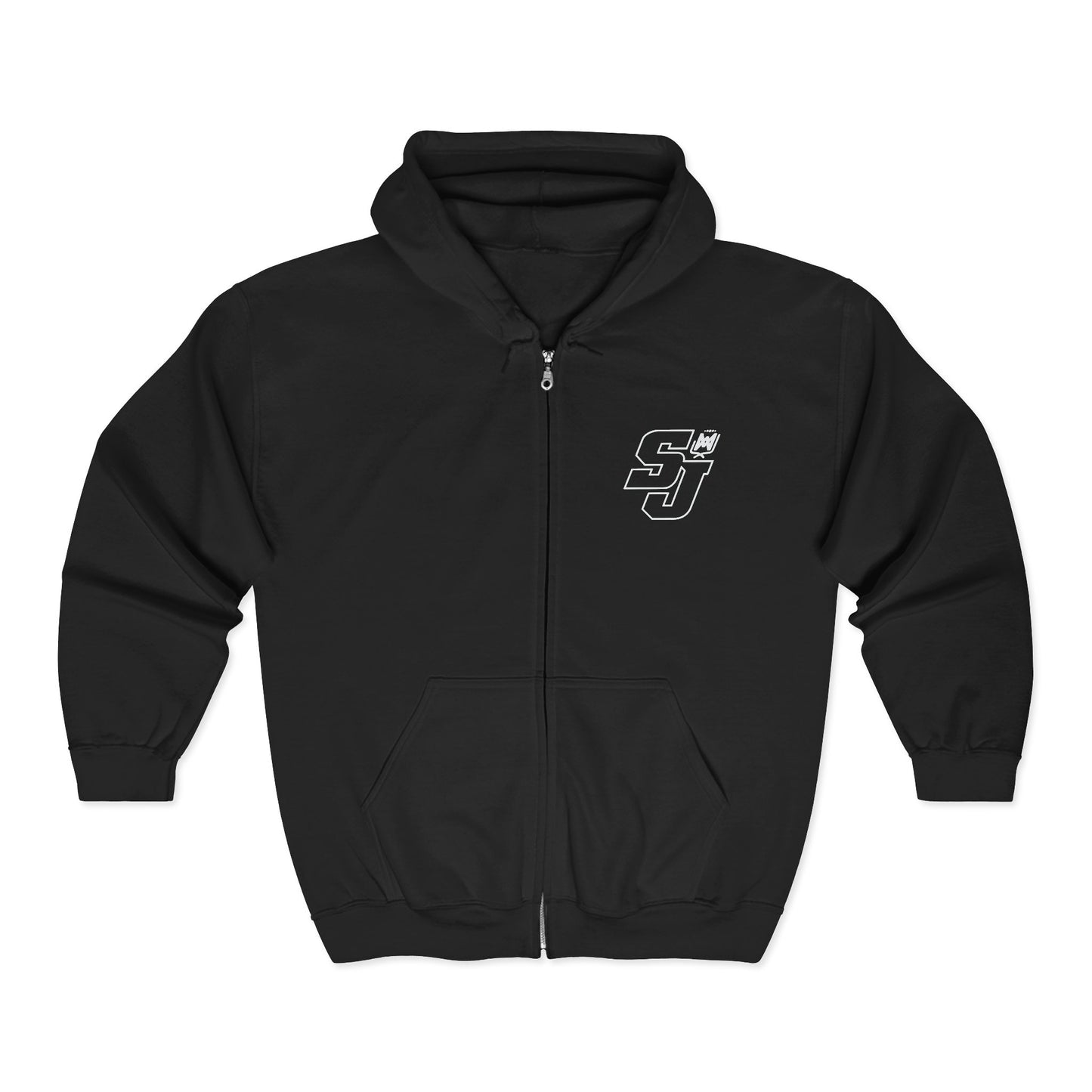 SJ White Outline Zip Unisex Hooded Sweatshirt